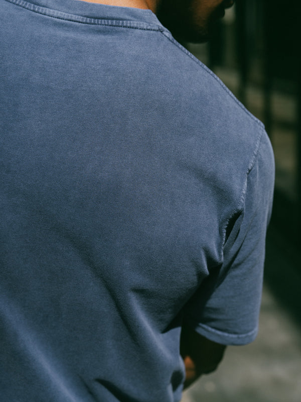 Pétrone T-shirt manches courtes coton bio tencel bleu pigment dye homme