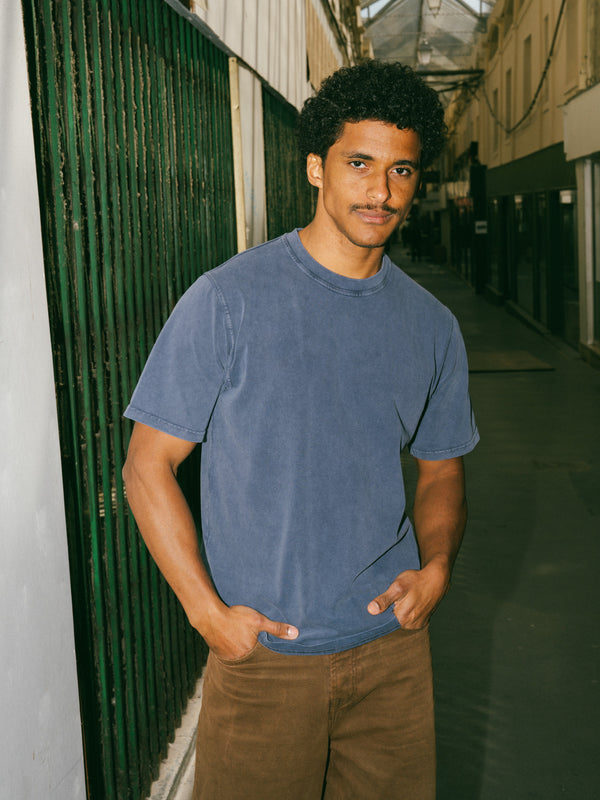 Pétrone T-shirt manches courtes coton bio tencel bleu pigment dye homme