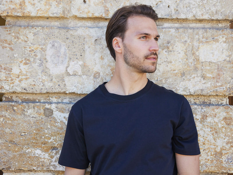 Pétrone T-shirt manches courtes coton pima micromodal bleu marine homme