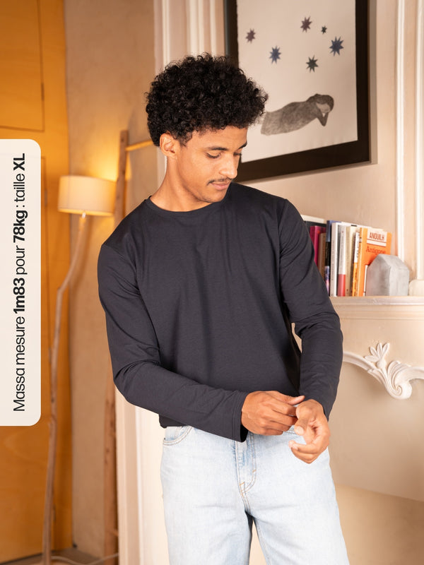 Pétrone T-shirt manches longues coton biologique tencel lyocell bleu marine homme