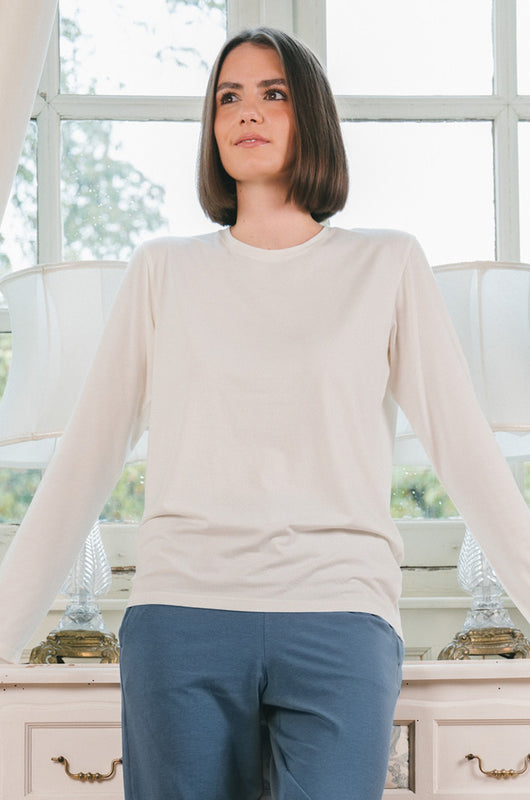 Pétrone T-shirt manches longues coton biologique tencel lyocell blanc crème