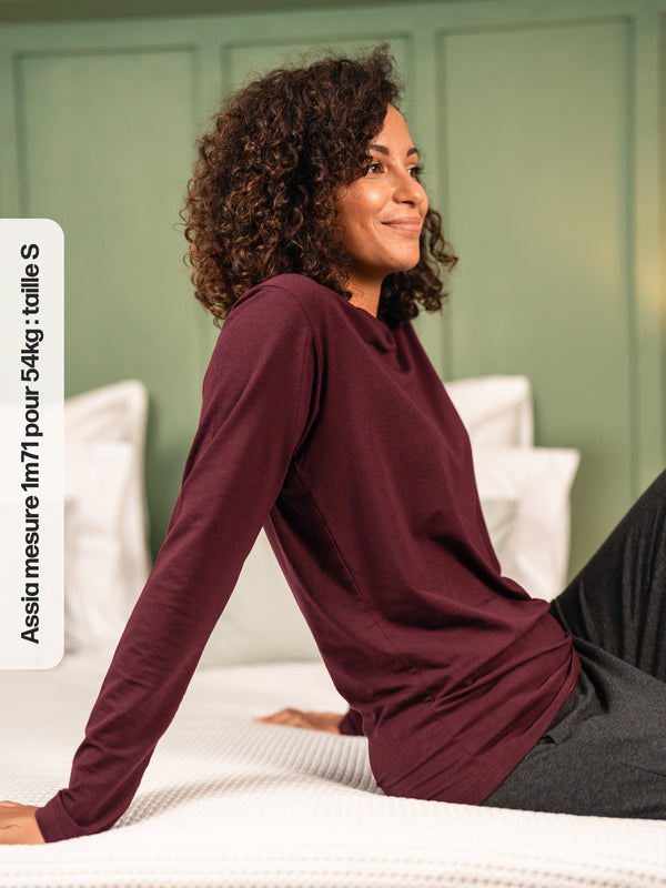 Pétrone T-shirt manches longues coton biologique tencel lyocell lie de vin femme
