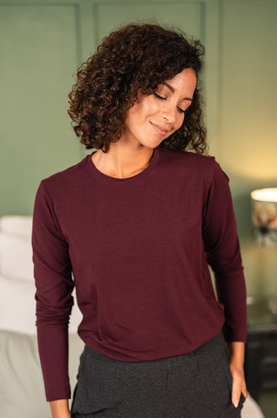 Pétrone tshirt manches longues homme bordeaux foncé coton bio tencel lyocell