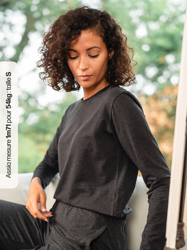 Pétrone T-shirt manches longues coton biologique tencel lyocell gris anthracite femme