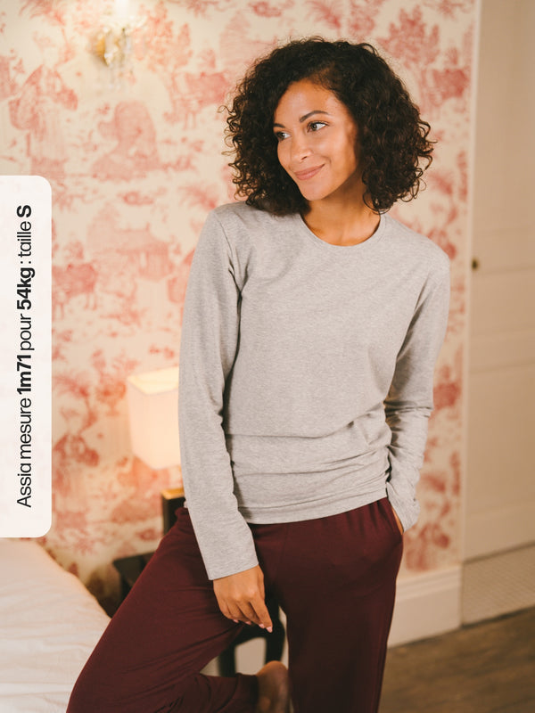 Pétrone T-shirt manches longues coton biologique tencel lyocell gris clair femme