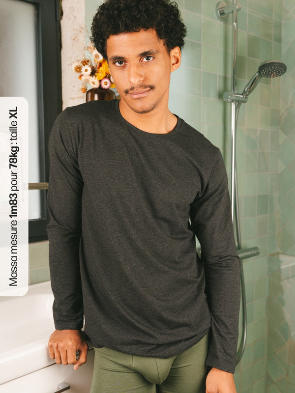 Pétrone T-shirt manches longues coton biologique tencel lyocell gris anthracite homme