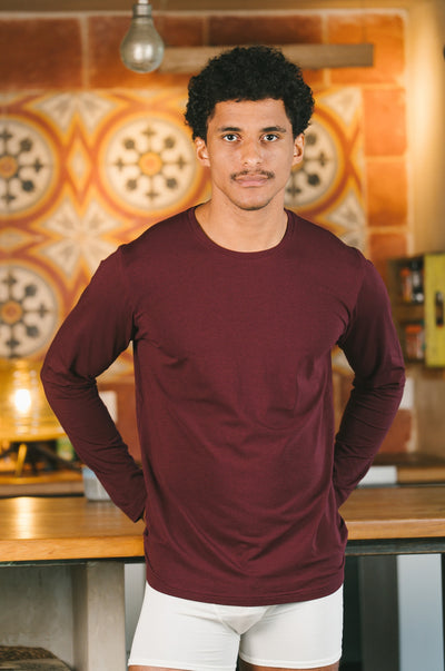 Pétrone tshirt manches longues homme bordeaux foncé coton bio tencel lyocell