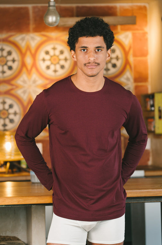 Pétrone tshirt manches longues homme bordeaux foncé coton bio tencel lyocell