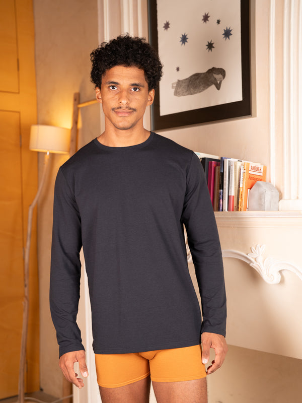 Pétrone T-shirt manches longues coton biologique tencel lyocell bleu marine homme