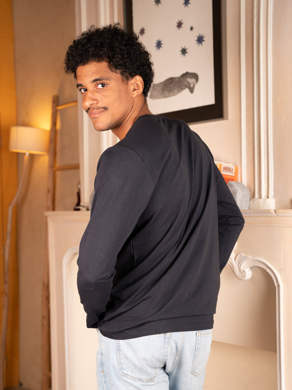Pétrone T-shirt manches longues coton biologique tencel lyocell bleu marine homme
