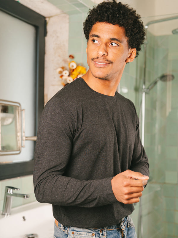 Pétrone T-shirt manches longues coton biologique tencel lyocell gris anthracite homme
