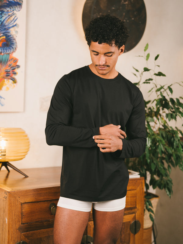 Pétrone T-shirt manches longues coton biologique tencel lyocell noir homme