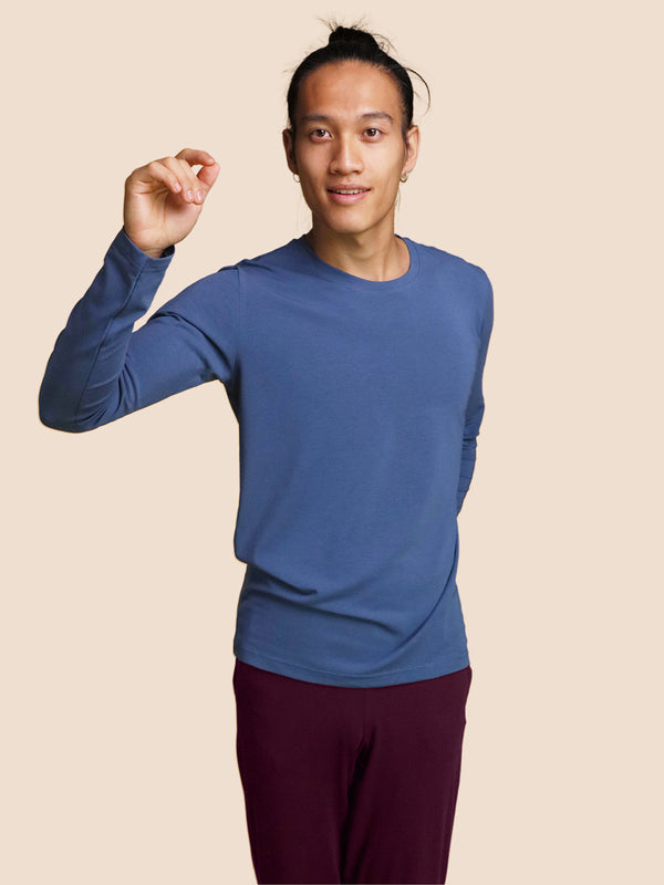 Pétrone T-shirt manches longues coton biologique tencel lyocell bleu céruléen homme