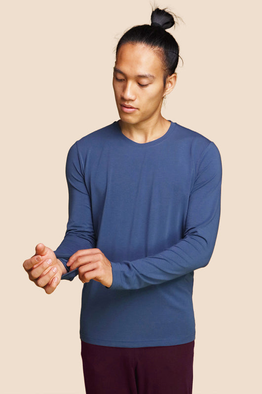 Pétrone T-shirt manches longues coton biologique tencel lyocell bleu céruléen homme