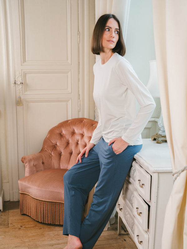 Pétrone T-shirt manches longues coton biologique tencel lyocell blanc crème femme