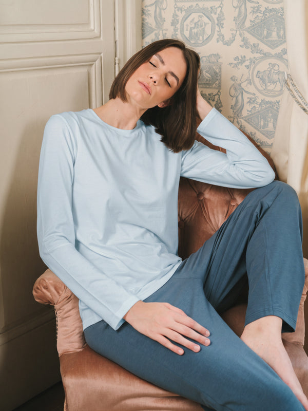 Pétrone T-shirt manches longues coton biologique tencel lyocell bleu ciel femme