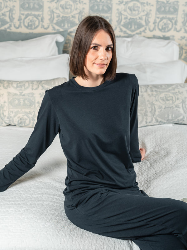Pétrone T-shirt manches longues coton biologique tencel lyocell bleu marine femme