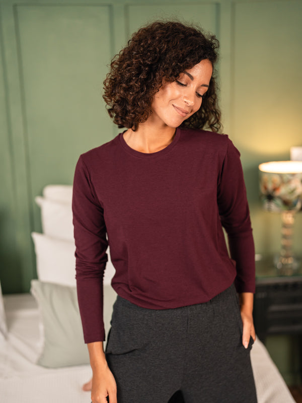 Pétrone T-shirt manches longues coton biologique tencel lyocell lie de vin femme