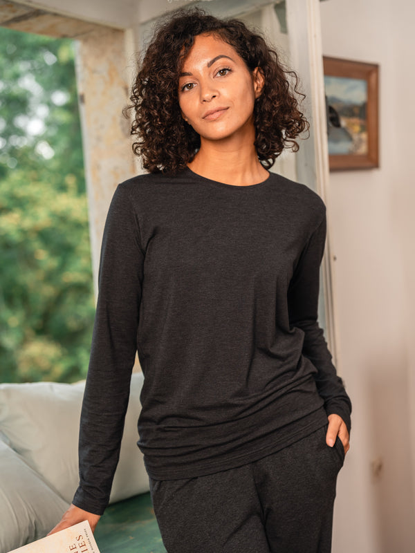 Pétrone T-shirt manches longues coton biologique tencel lyocell gris anthracite femme