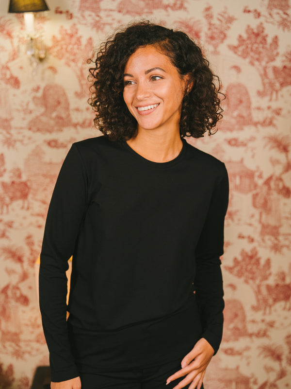 Pétrone T-shirt manches longues coton biologique tencel lyocell noir femme