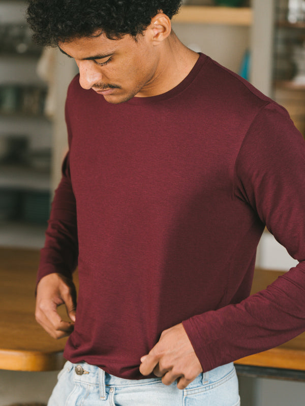 Pétrone T-shirt manches longues coton biologique tencel lyocell lie de vin homme