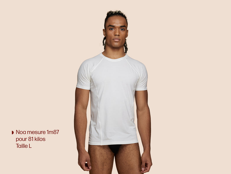 Pétrone T-shirt sport tencel blanc crème homme face