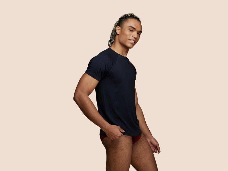 Pétrone T-shirt sport tencel bleu marine homme trois quart