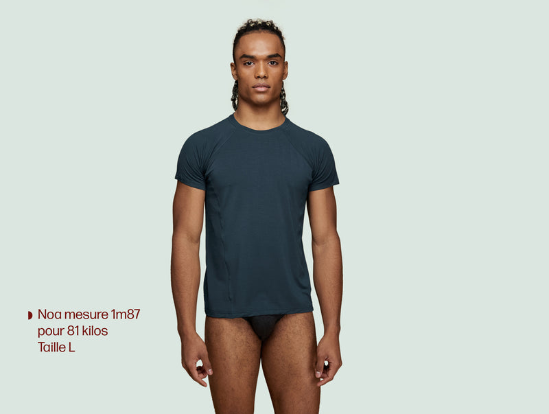 Pétrone T-shirt sport tencel bleu pétrole homme face