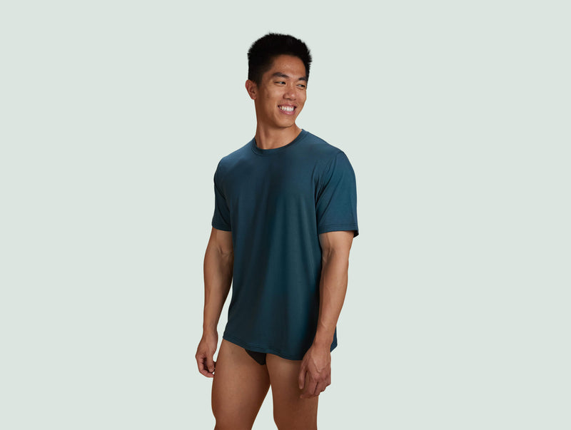 Pétrone T-shirt droit sport tencel bleu pétrole homme