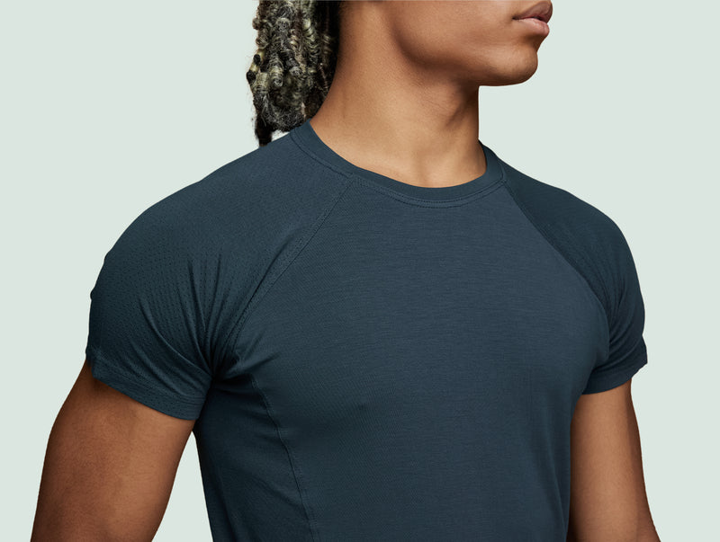 Pétrone T-shirt sport tencel bleu pétrole homme zoom