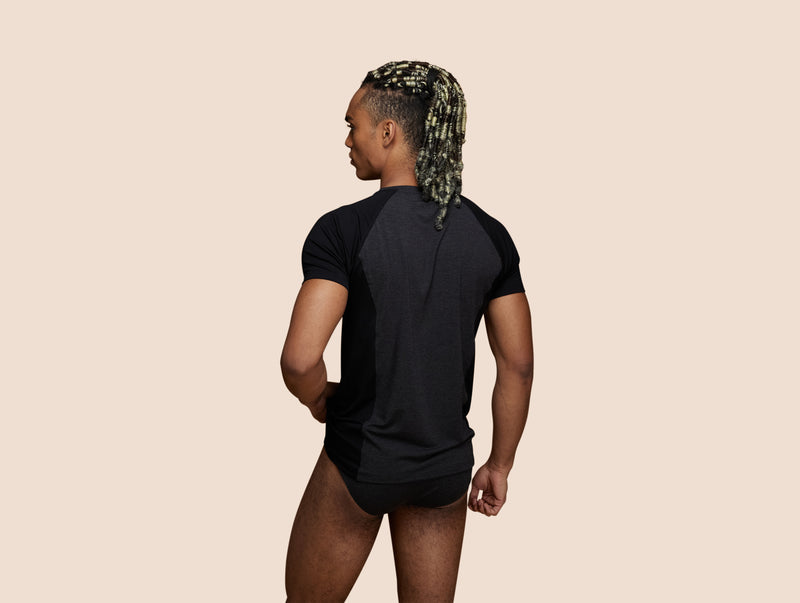 Pétrone T-shirt sport tencel gris anthracite - noir homme dos