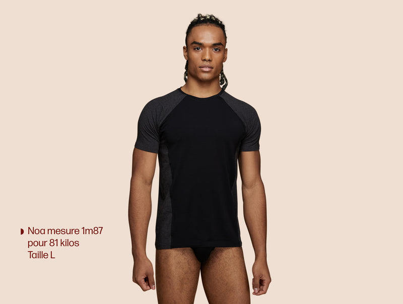 Pétrone T-shirt sport tencel noir - gris anthracite homme face