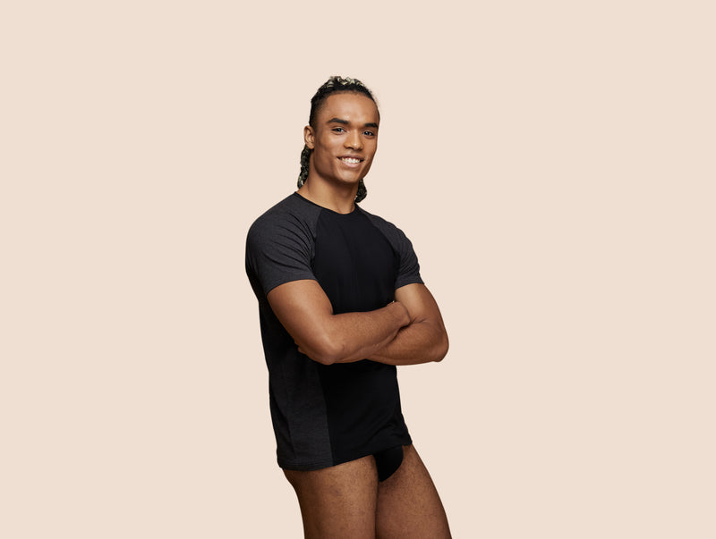 Pétrone T-shirt sport tencel noir - gris anthracite homme trois quart