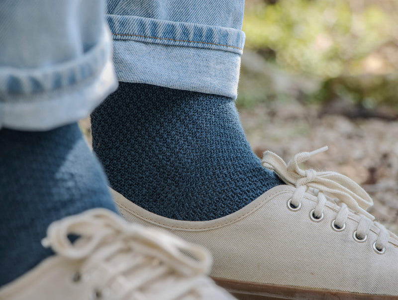 Pétrone chaussettes gaufrées chaudes coton épais bleu acier homme
