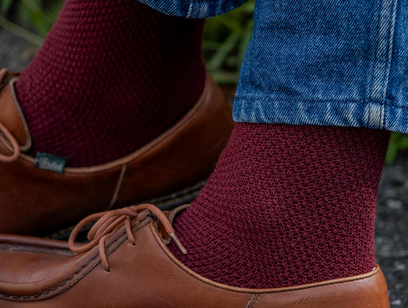 Pétrone chaussettes gaufrées chaudes coton épais bordeaux foncé homme