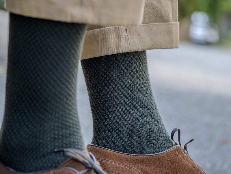 Pétrone chaussettes gaufrées chaudes coton épais vert kaki homme