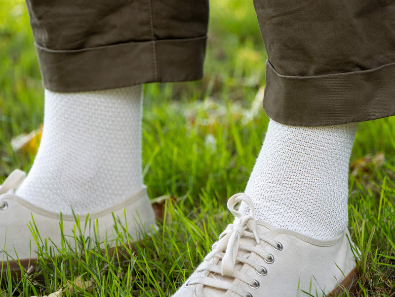 Pétrone chaussettes gaufrées chaudes coton épais blanc crème homme