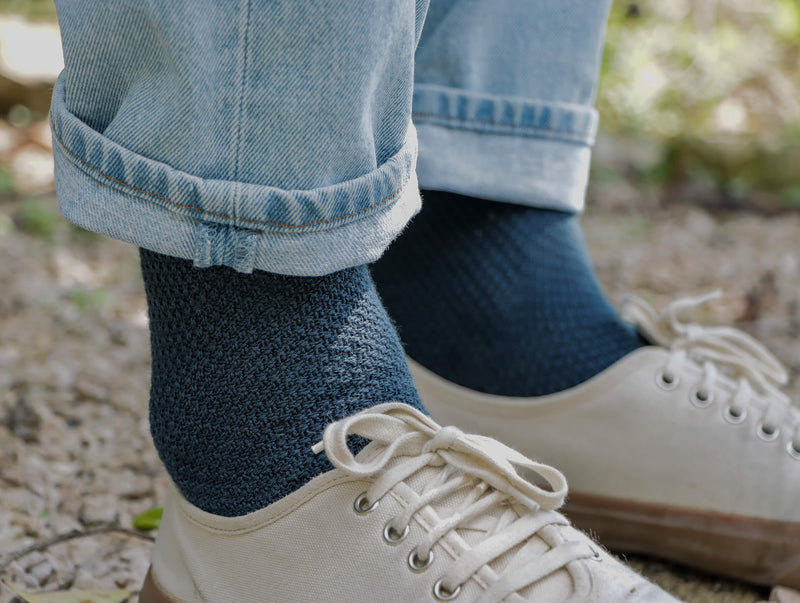 Pétrone chaussettes gaufrées chaudes coton épais bleu acier homme