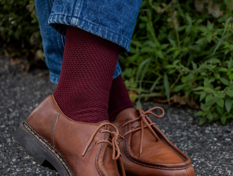 Pétrone chaussettes gaufrées chaudes coton épais bordeaux foncé homme