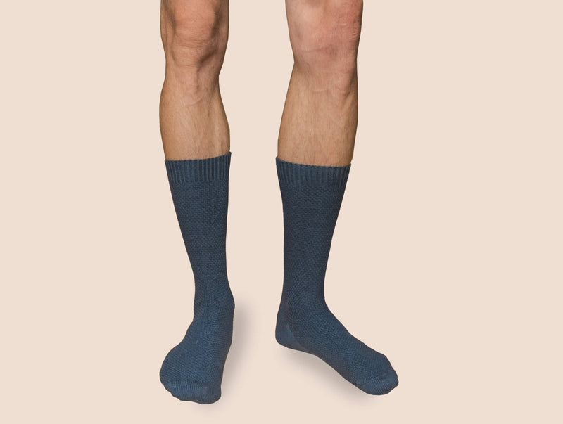Pétrone chaussettes gaufrées chaudes coton épais bleu acier homme
