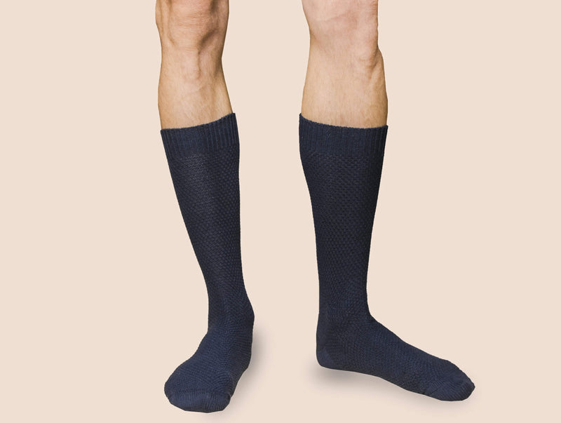 Pétrone chaussettes gaufrées chaudes coton épais bleu marine homme