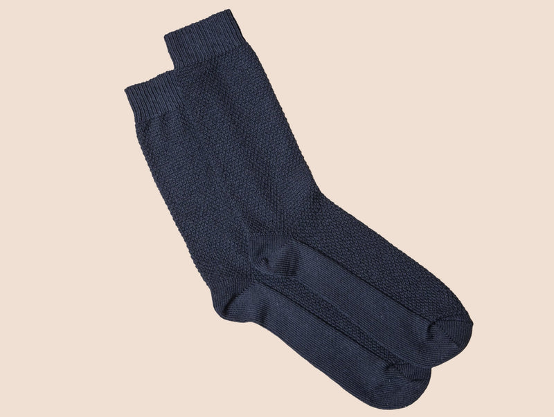 Pétrone chaussettes gaufrées chaudes coton épais bleu marine homme