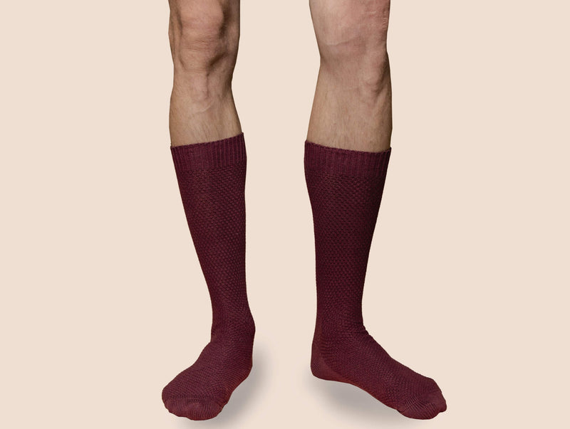 Pétrone chaussettes gaufrées chaudes coton épais bordeaux foncé homme