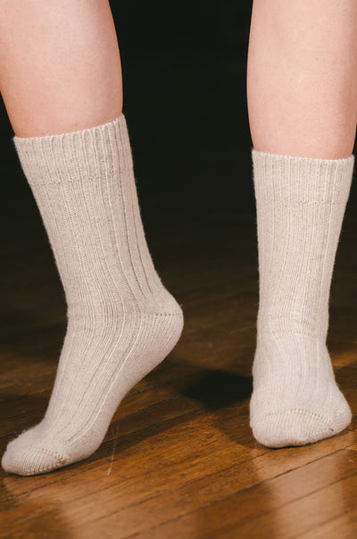 Pétrone chaussettes chaudes côtelées laine mérinos beige homme vignette