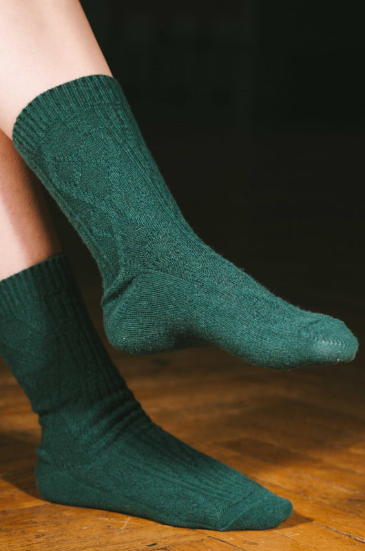 Pétrone chaussettes chaudes maille laine mérinos vert femme vignette