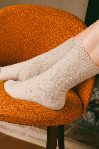 Pétrone chaussettes chaudes maille laine mérinos beige homme vignette