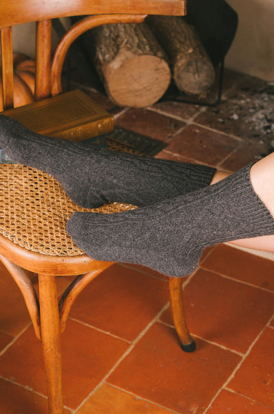 Pétrone chaussettes chaudes maille laine mérinos gris anthracite homme vignette