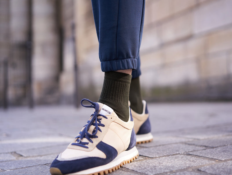 Petrone-chaussettes-tennis-coton-bio-unies-basses-homme-vert kaki