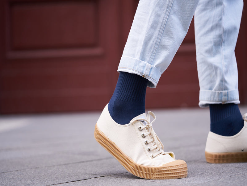 Petrone-chaussettes-tennis-coton-bio-unies-hautes-homme-bleu acier