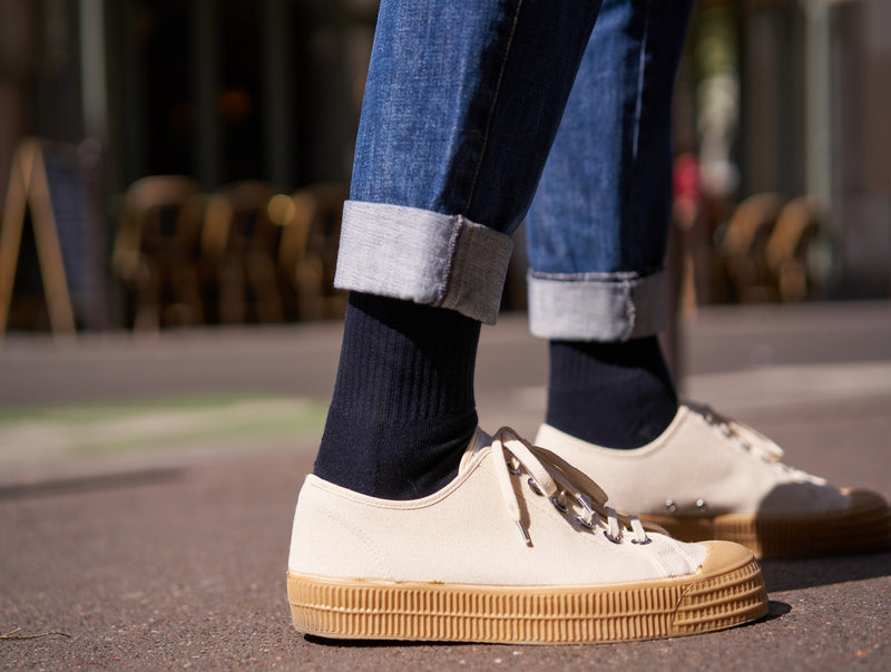 Petrone-chaussettes-tennis-coton-bio-unies-hautes-homme-bleu marine